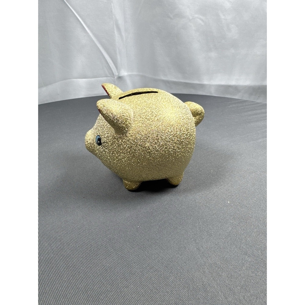 Gold Glitter Ceramic Piggy Bank Hand Painted Eyes Textured Coin Bank Stopper
